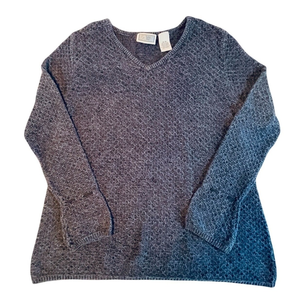 Baby and Me Maternity Sweater Womens Medium Blue Cotton Textured V-Neck Pullover